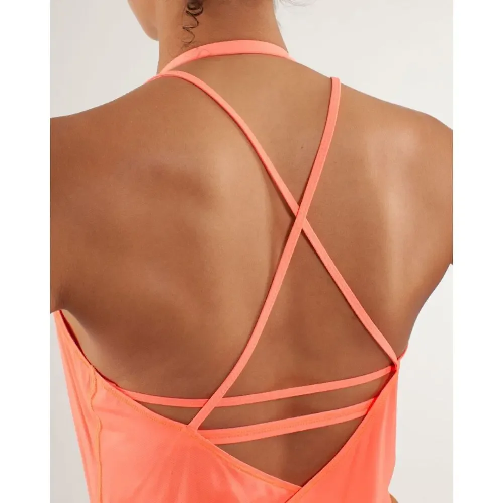 Lululemon Athletica Flow And Go Tank II Pop Orange Built in Bra Halter Yoga 8
